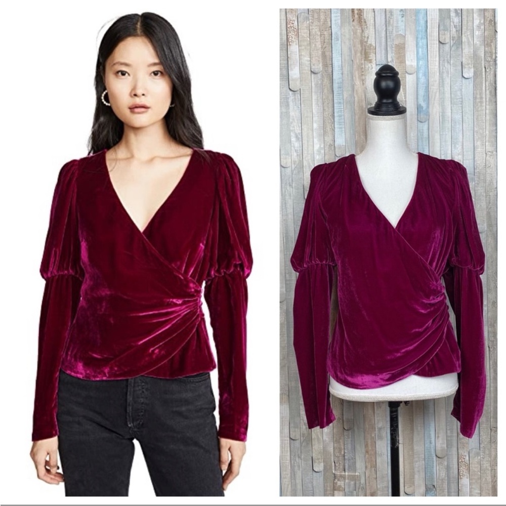 Cinq Sept Theo Velvet Top Pink Wrap Medium